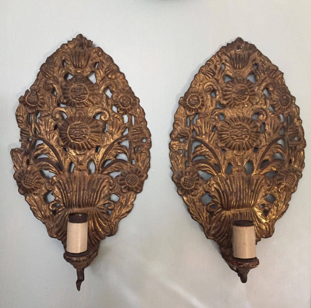 Pair of Spanish Gilt Brass Wall Lights