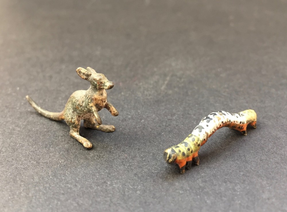 Miniature Austrian Cold Painted Bronze Kangaroo & Caterpillar Bergman