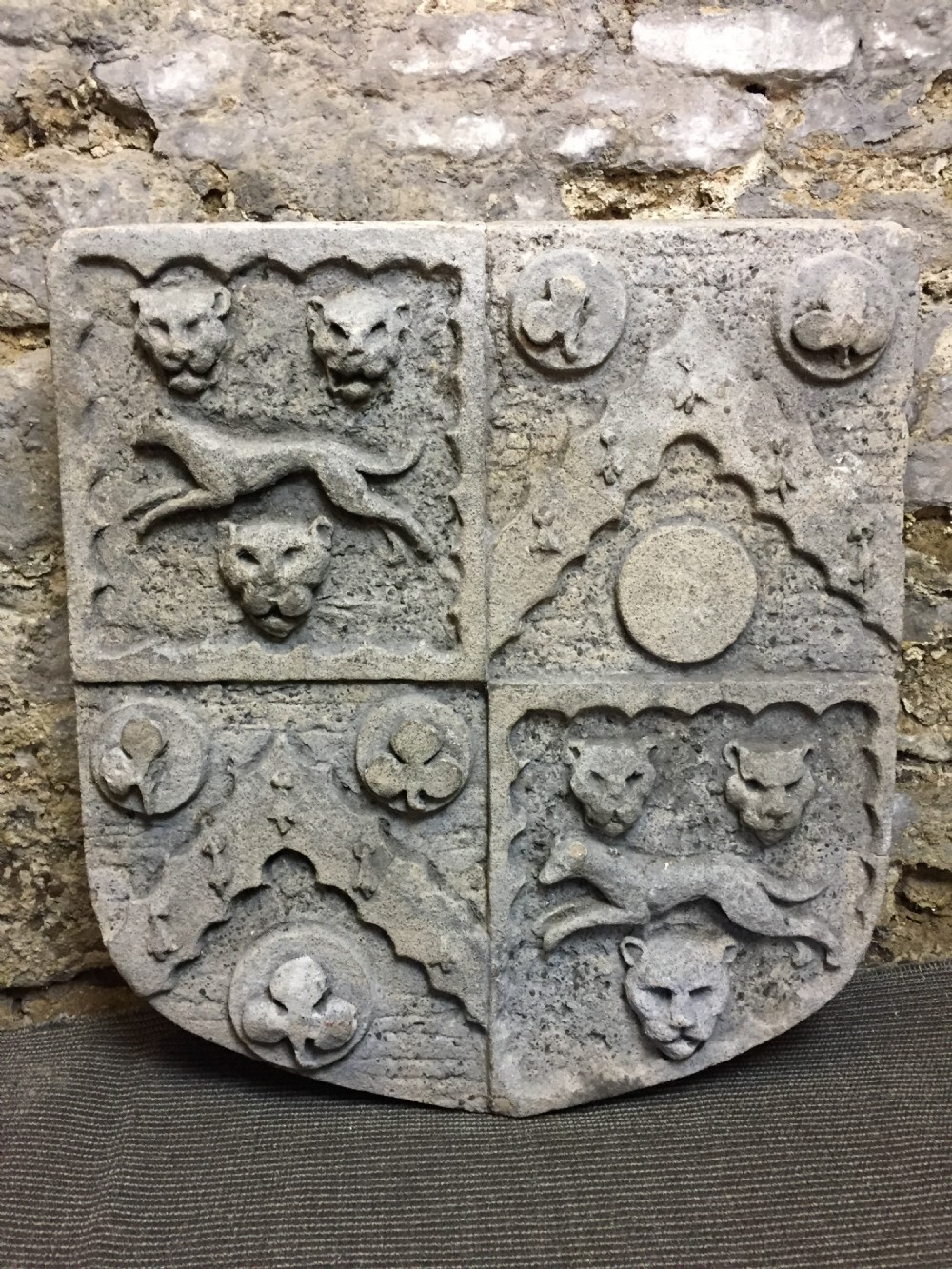 Antique Stone Heraldic Armorial Architectural Plaque