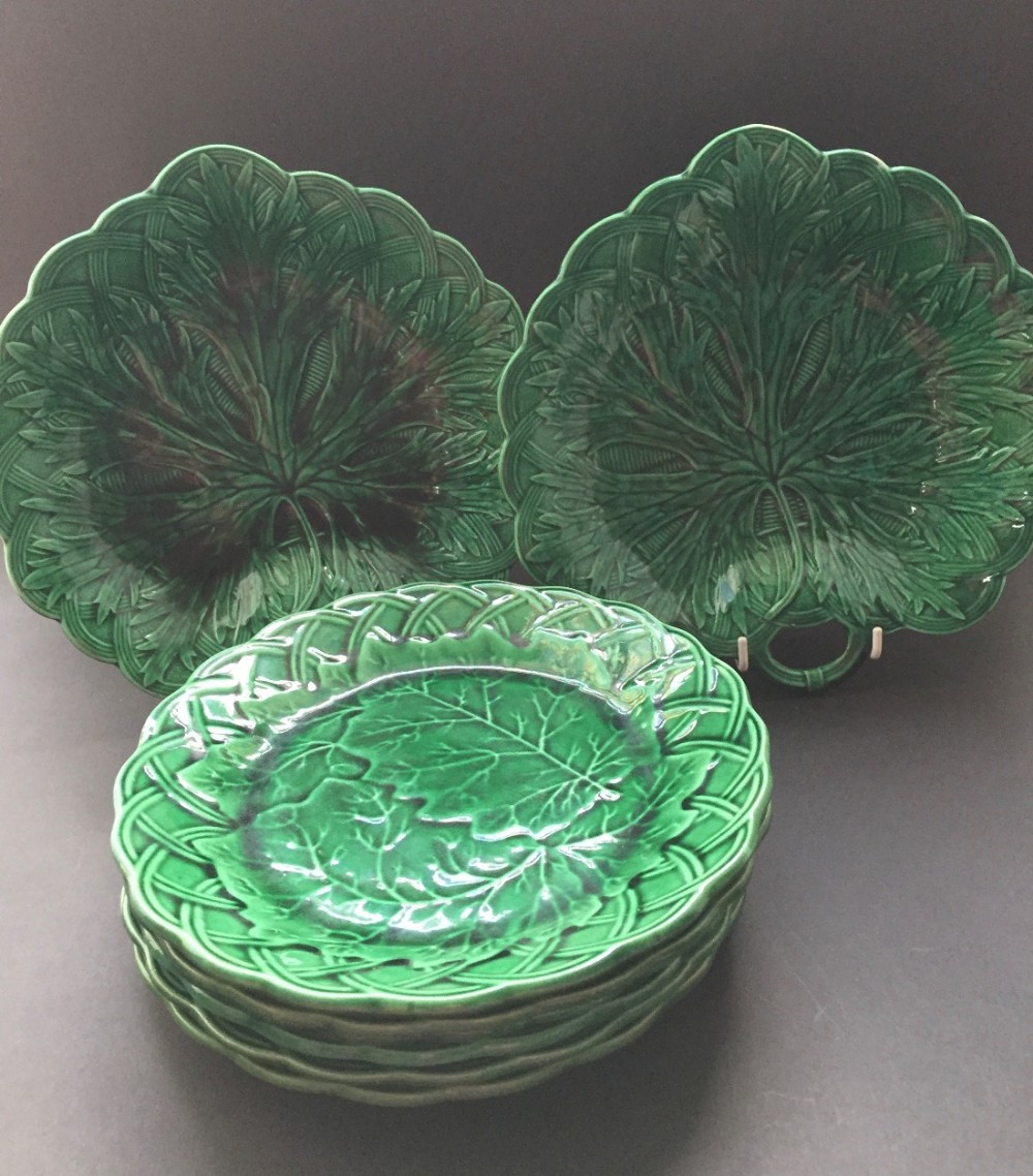 Wedgwood green glazed majolica desert service