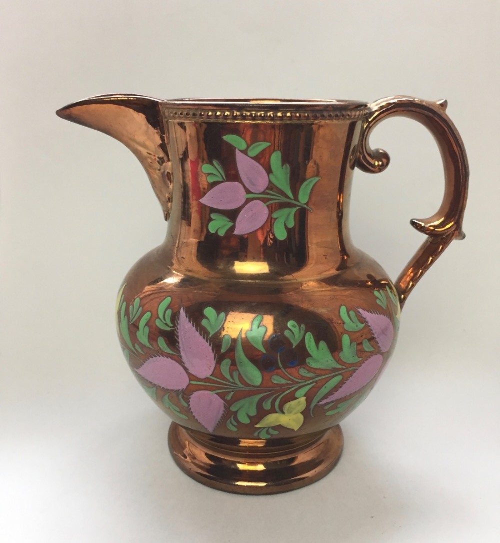 Victorian Hand Painted Copper Lustre Jug