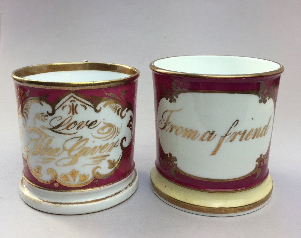 Victorian Staffordshire Porcelain Friendship Mugs