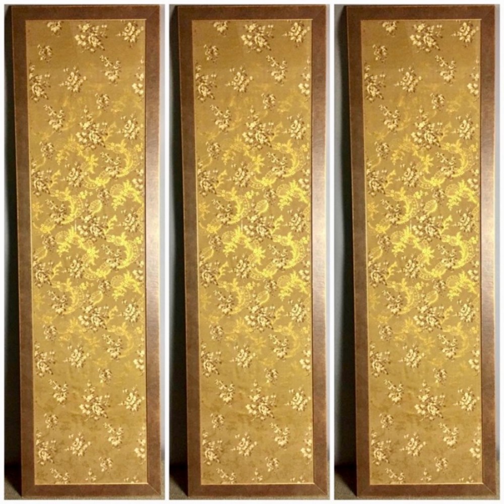 Three Framed Panels of Antique French Hand-Blocked Wallpaper