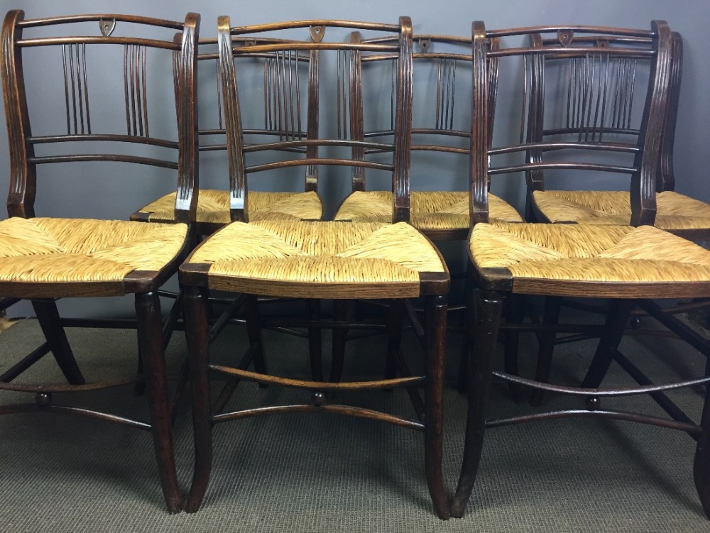 Set of six early 19th Century rush seated dining or kitchen chairs