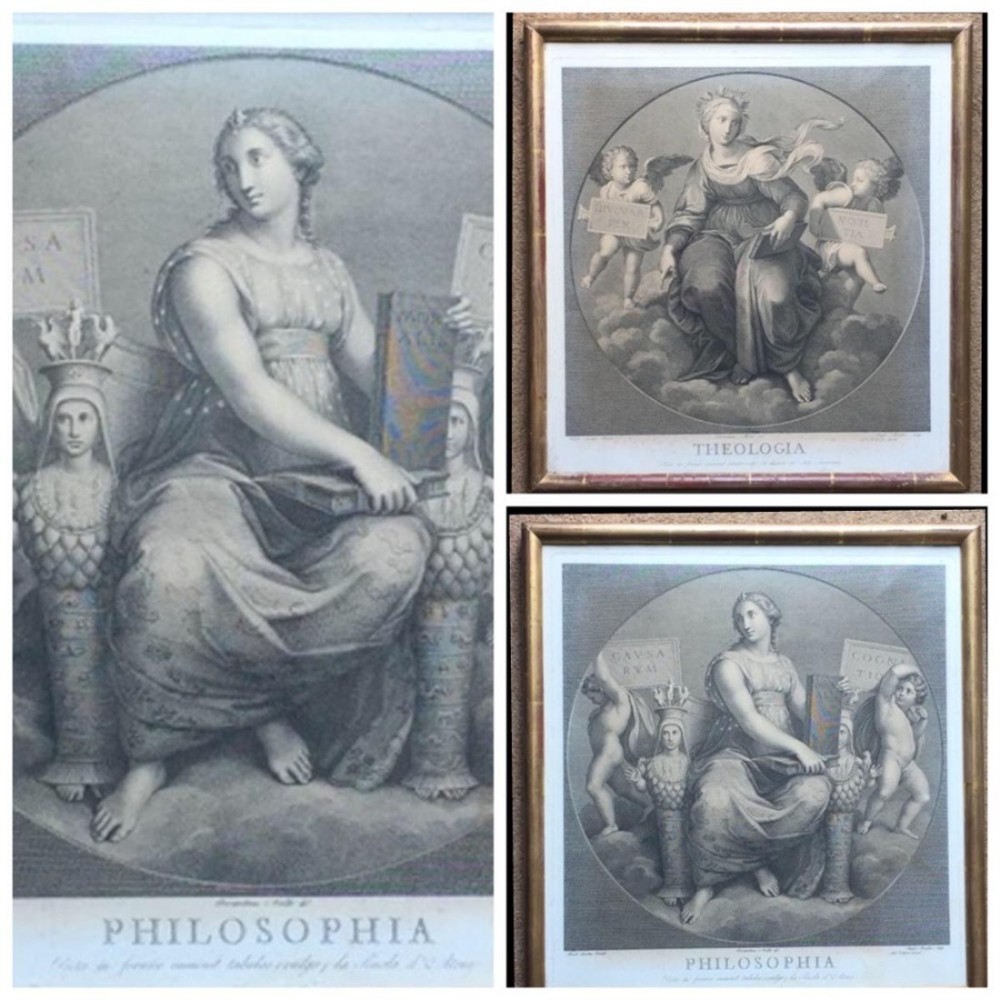 18th Century Engravings Philosophia & Theologia after Raphael