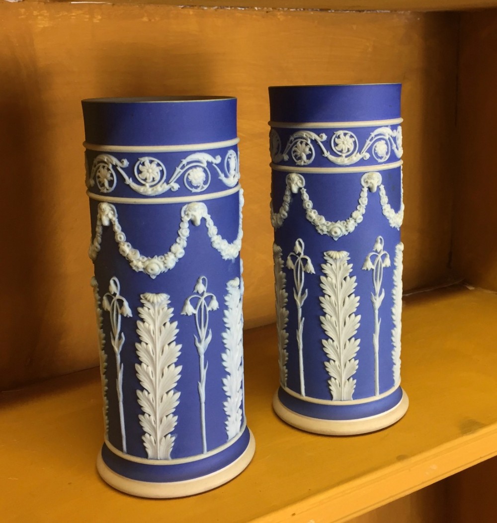 Pair of Wedgwood Blue Jasper Spill Vases circa 1905