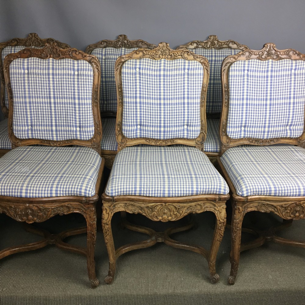 Set of Six Antique French Foliate Carved Dining Chairs in Louis XV Style
