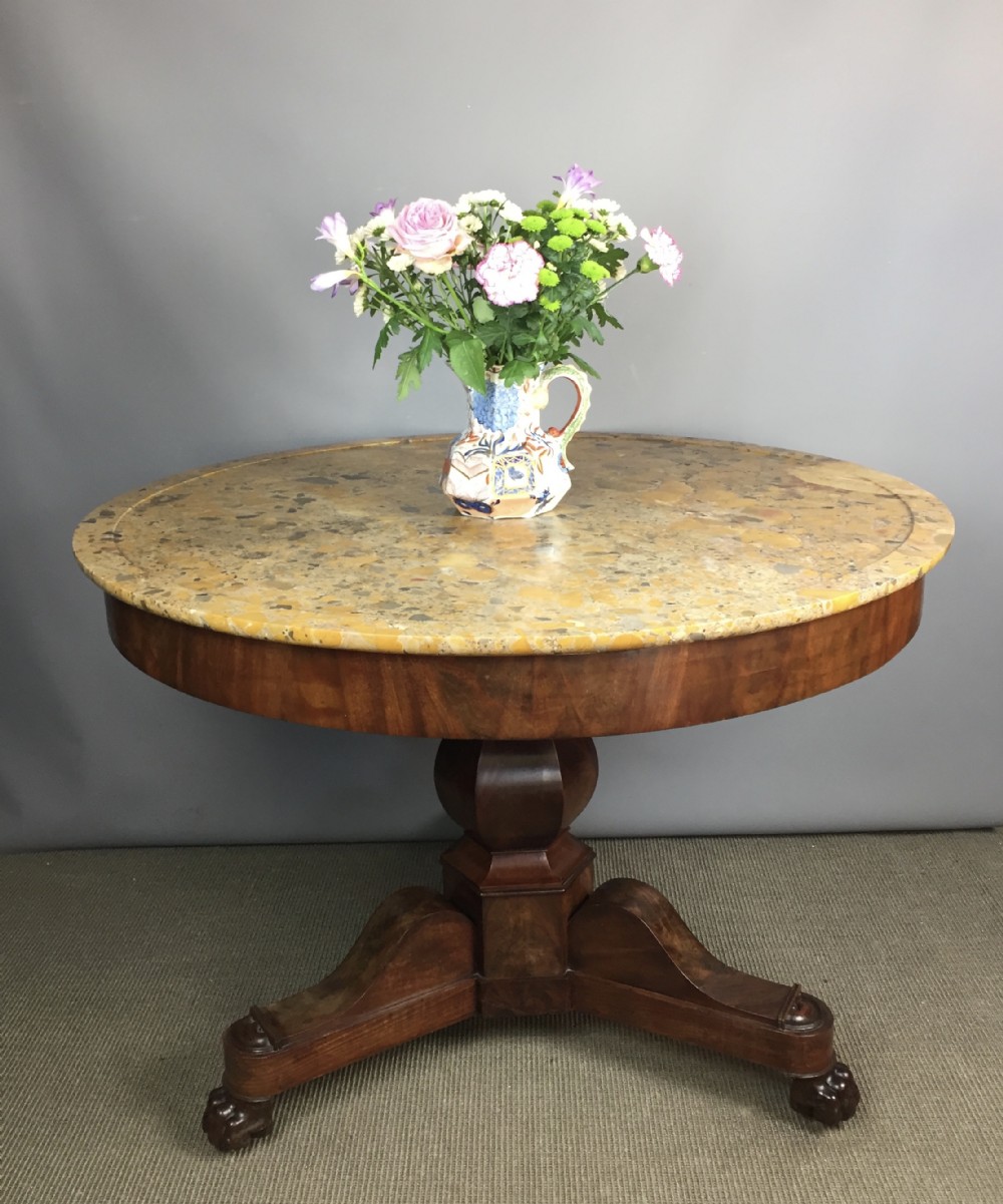 Antique French Mahogany Gueridon with fossil stone marble top