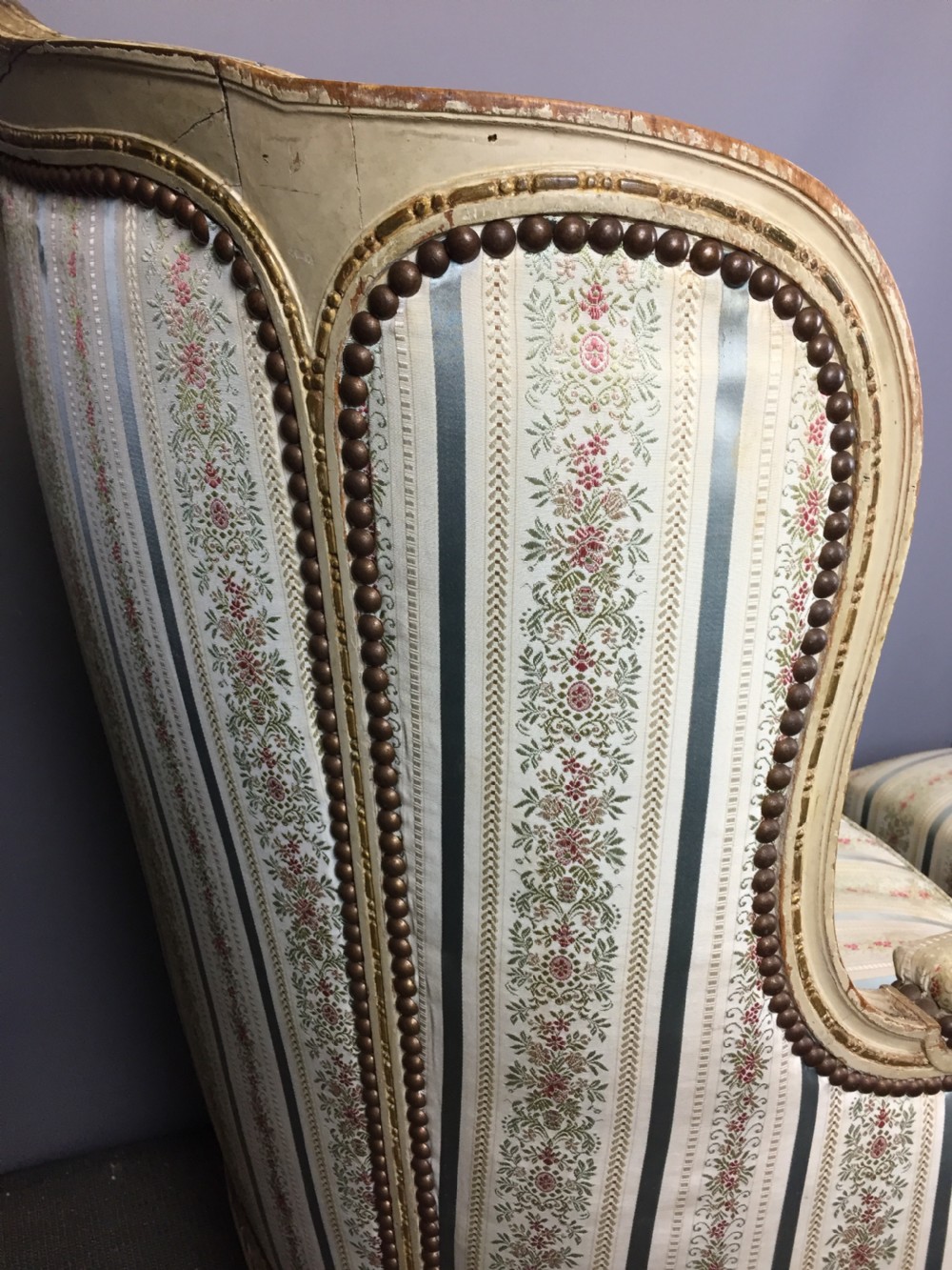 French Louis XVI Style Duchesse Brisee Bergere Armchair and Stool View III