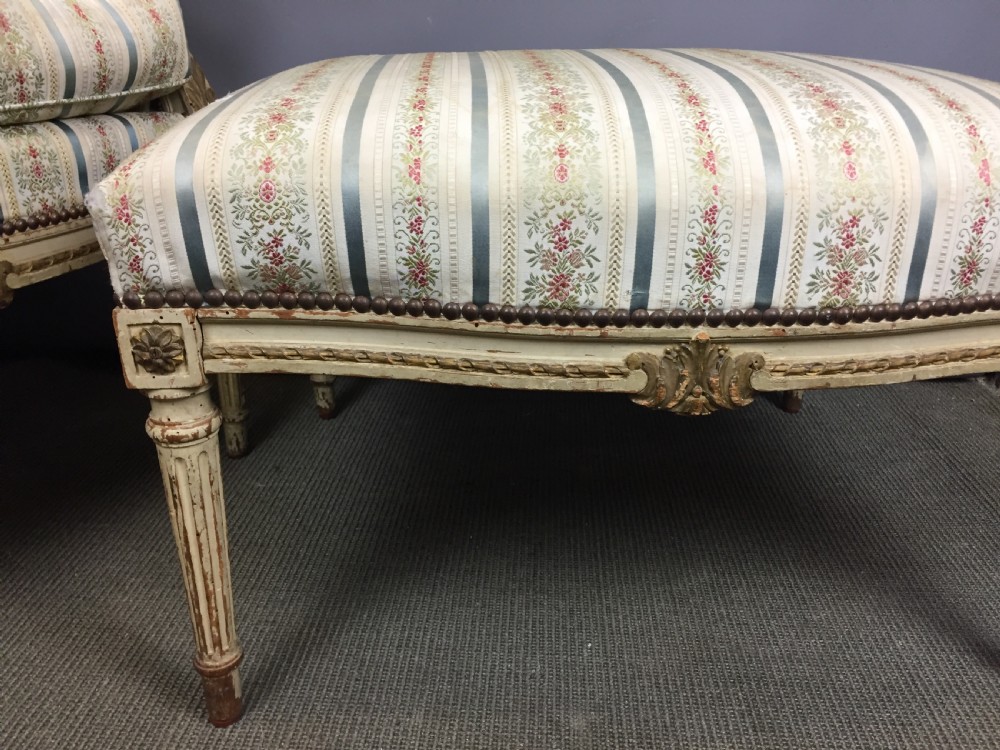 French Louis XVI Style Duchesse Brisee Bergere Armchair and Stool View VI