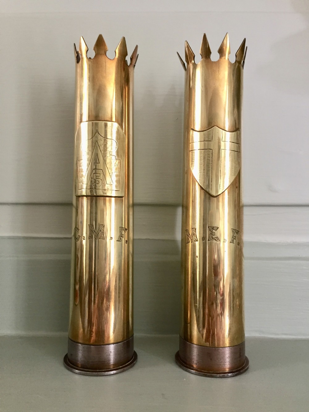Pair of WWII Trench Art Vases - Fifth US Army - German anti-tank shells
