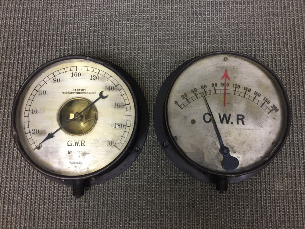 Two Great Western Railway GWR Locomotive Pressure Gauges circa 1910