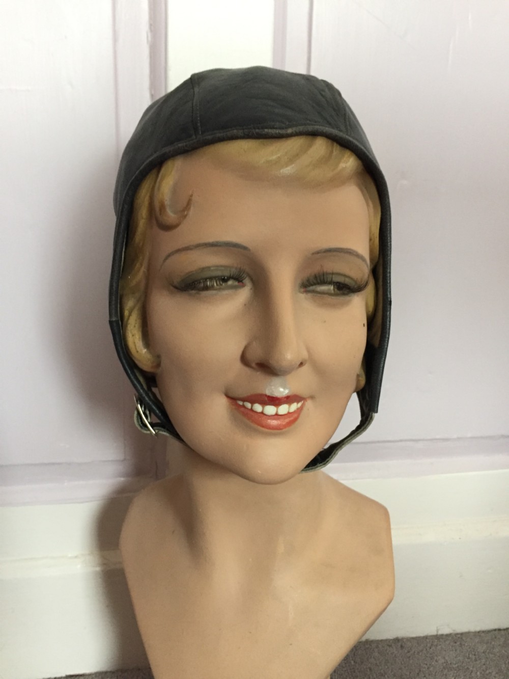 Ladies 1920's Leather Aviator's Flying Helmet / Cap View V