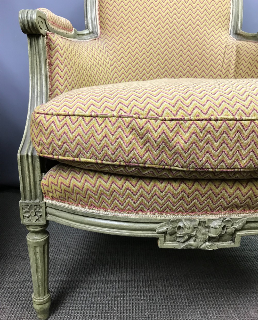 Pair of French Louis XVI Style Painted Bergere Armchairs View III