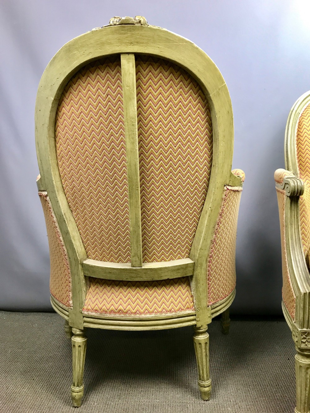 Pair of French Louis XVI Style Painted Bergere Armchairs View IV