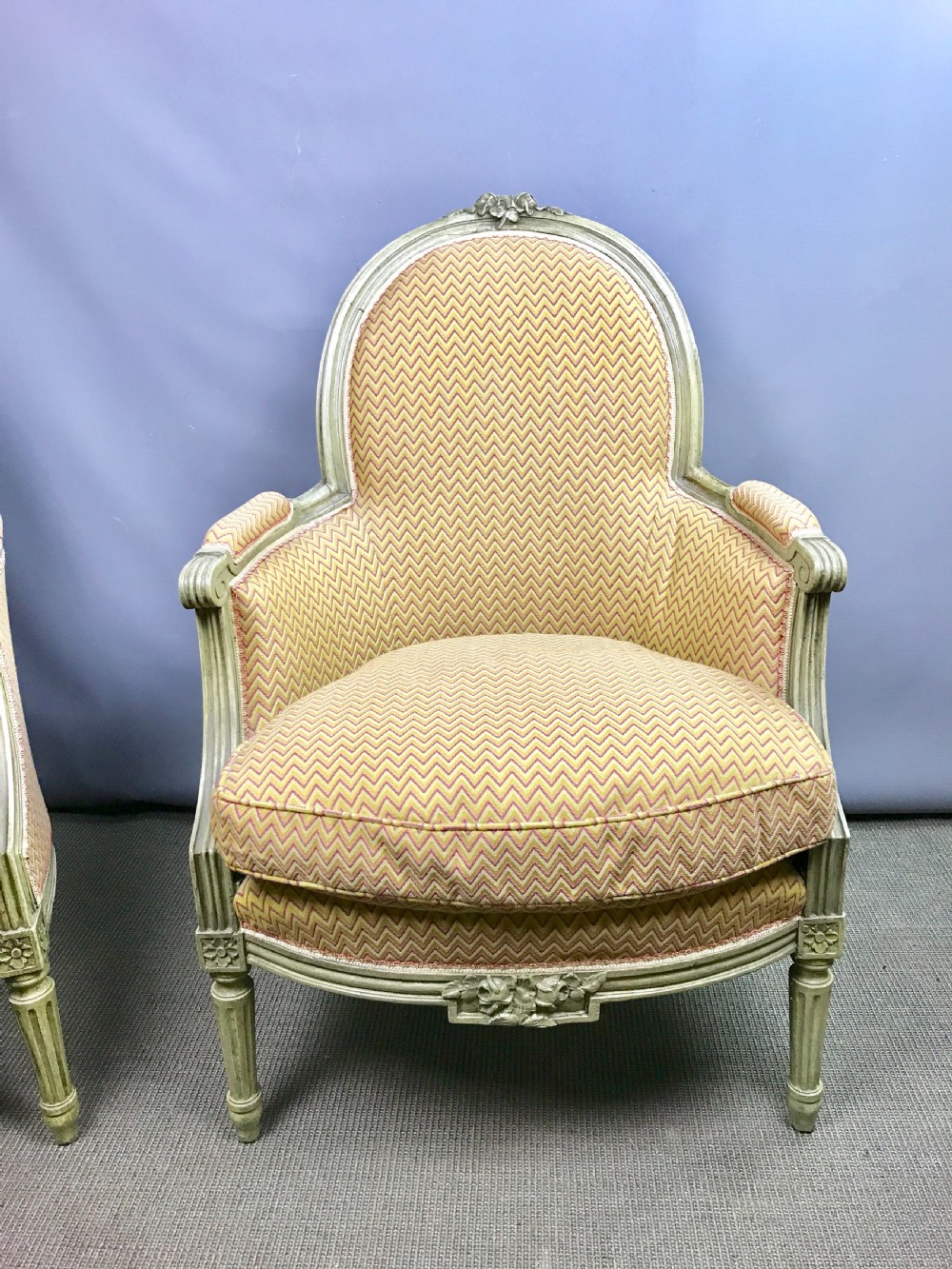 Pair of French Louis XVI Style Painted Bergere Armchairs View V