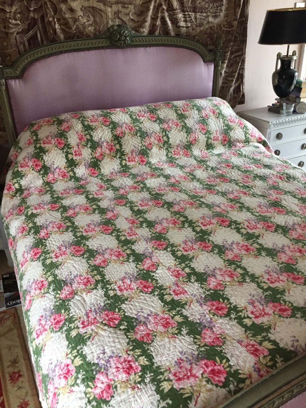 Antique Hand Stitched Durham / Welsh Wholecloth Double Quilt View II