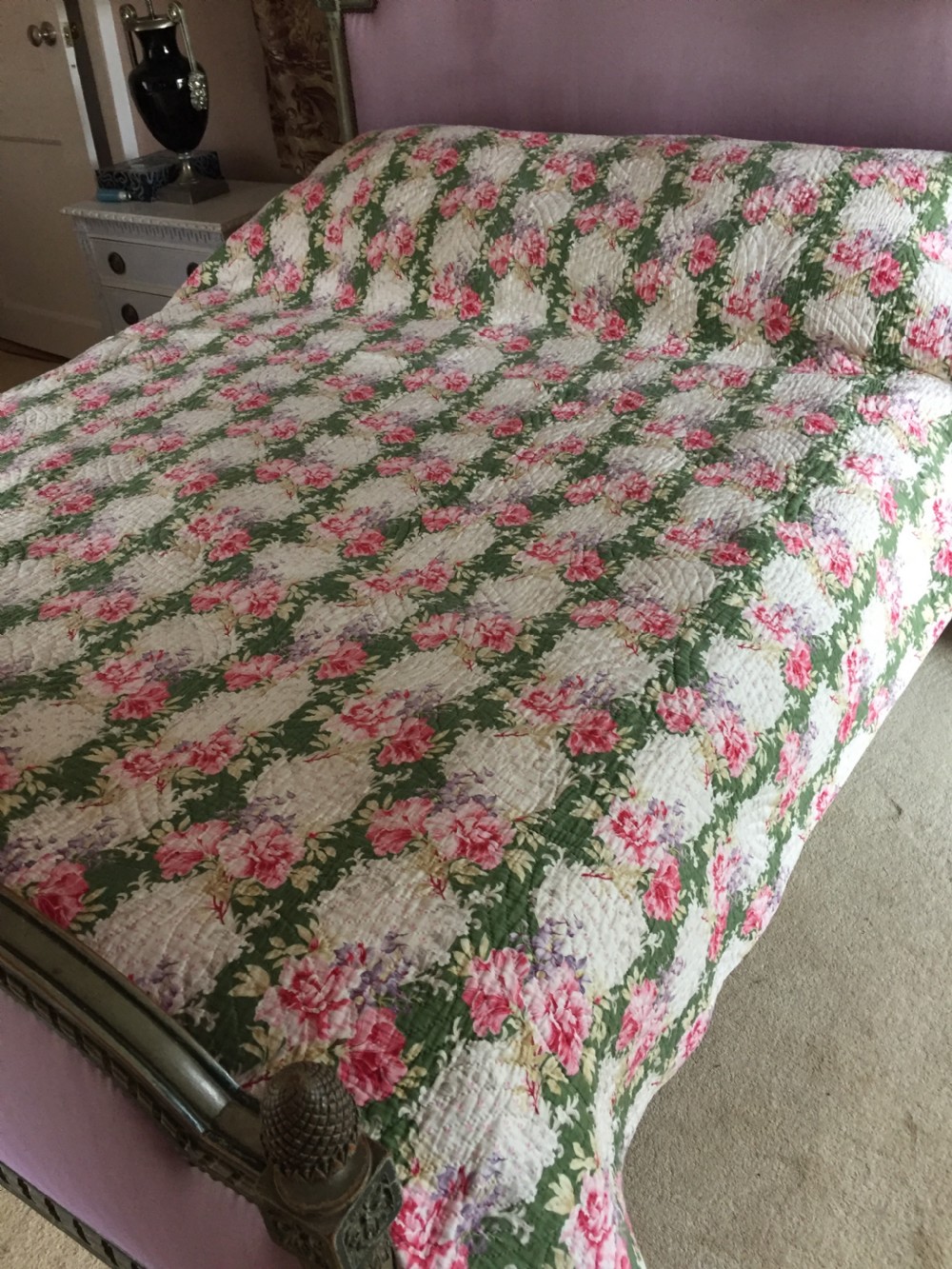 Antique Hand Stitched Durham / Welsh Wholecloth Double Quilt View III