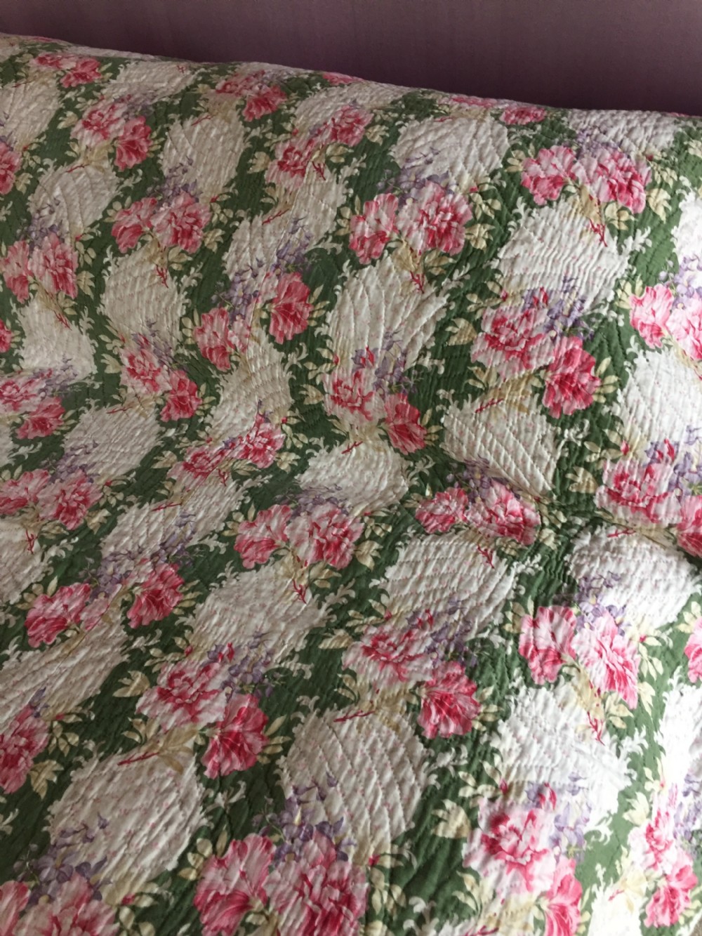 Antique Hand Stitched Durham / Welsh Wholecloth Double Quilt View V