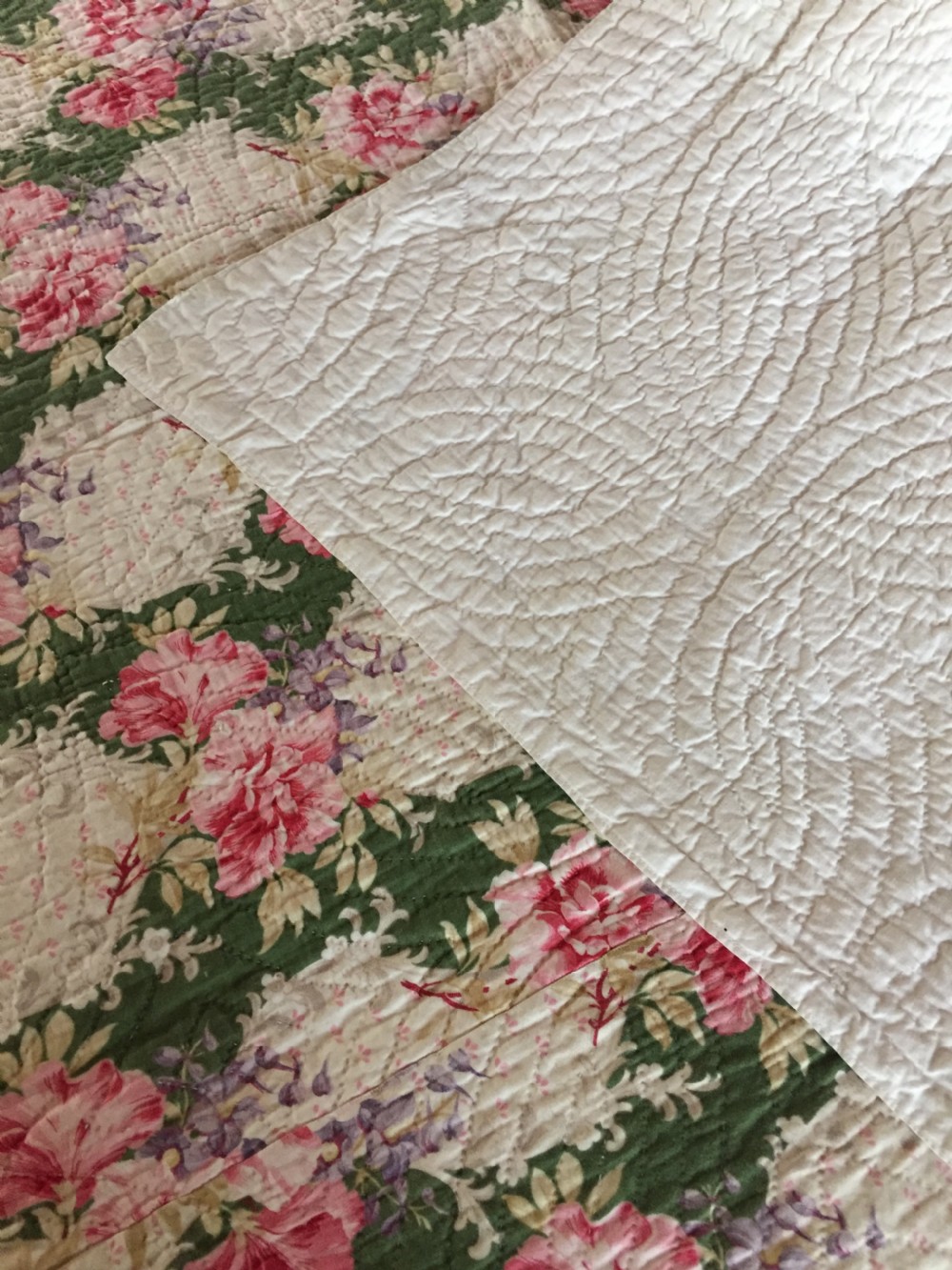 Antique Hand Stitched Durham / Welsh Wholecloth Double Quilt View VI