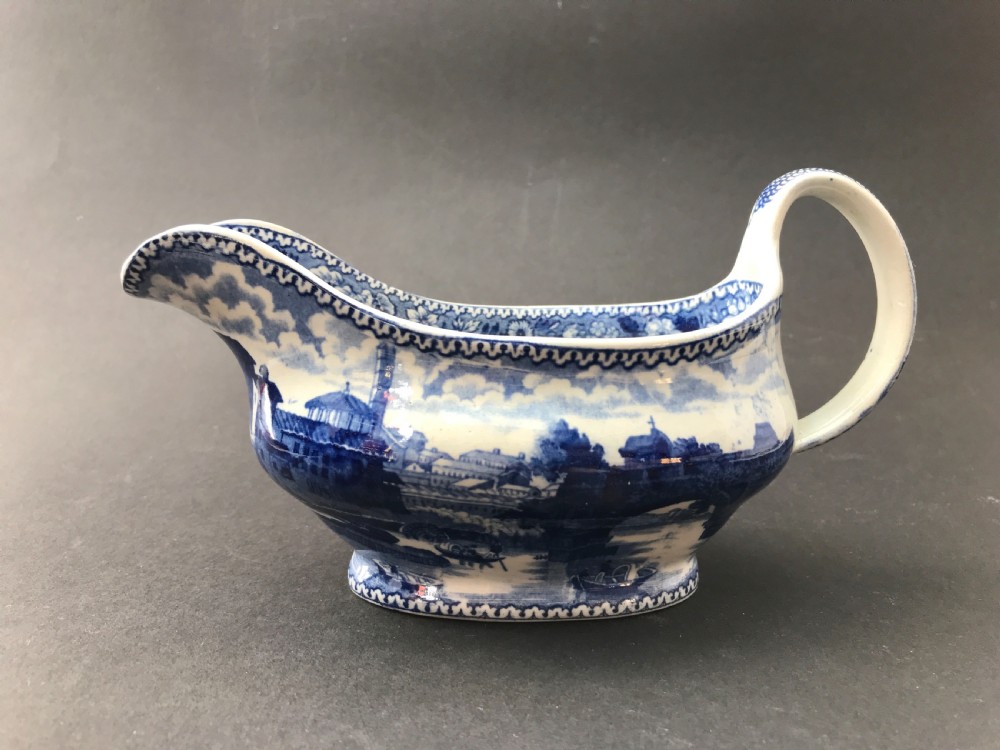 Lockett & Hume Ponte Rotto Blue & White Gravy Boat / Sauceboat circa 1825 View II