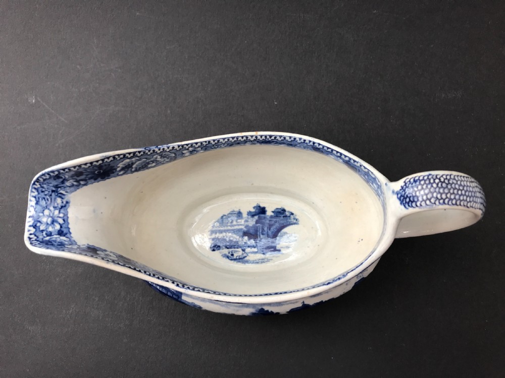 Lockett & Hume Ponte Rotto Blue & White Gravy Boat / Sauceboat circa 1825 View III