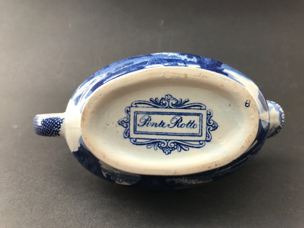Lockett & Hume Ponte Rotto Blue & White Gravy Boat / Sauceboat circa 1825 View V