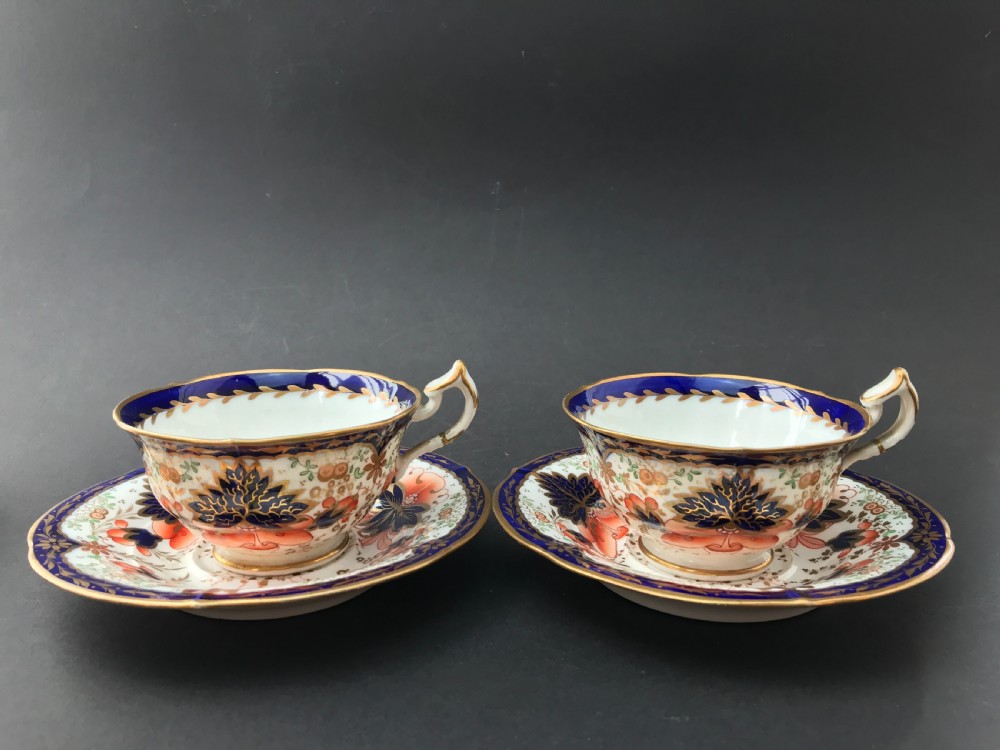 Antique Victorian Staffordshire Porcelain Tea Cups & saucers in Imari Pattern View II
