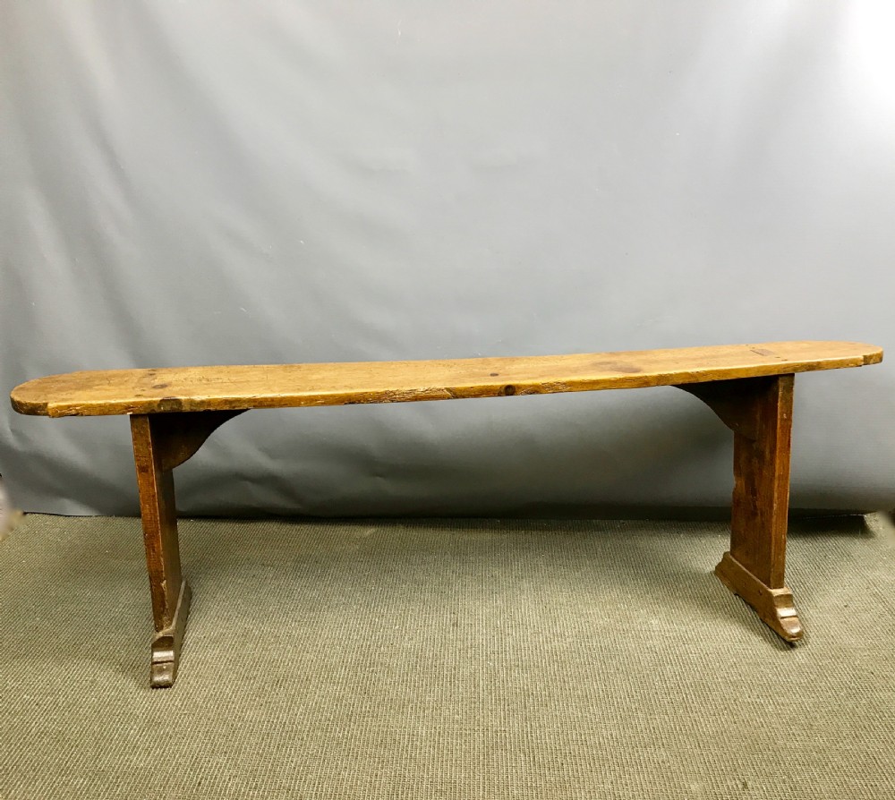 Antique French Elm Plank Top Bench View II