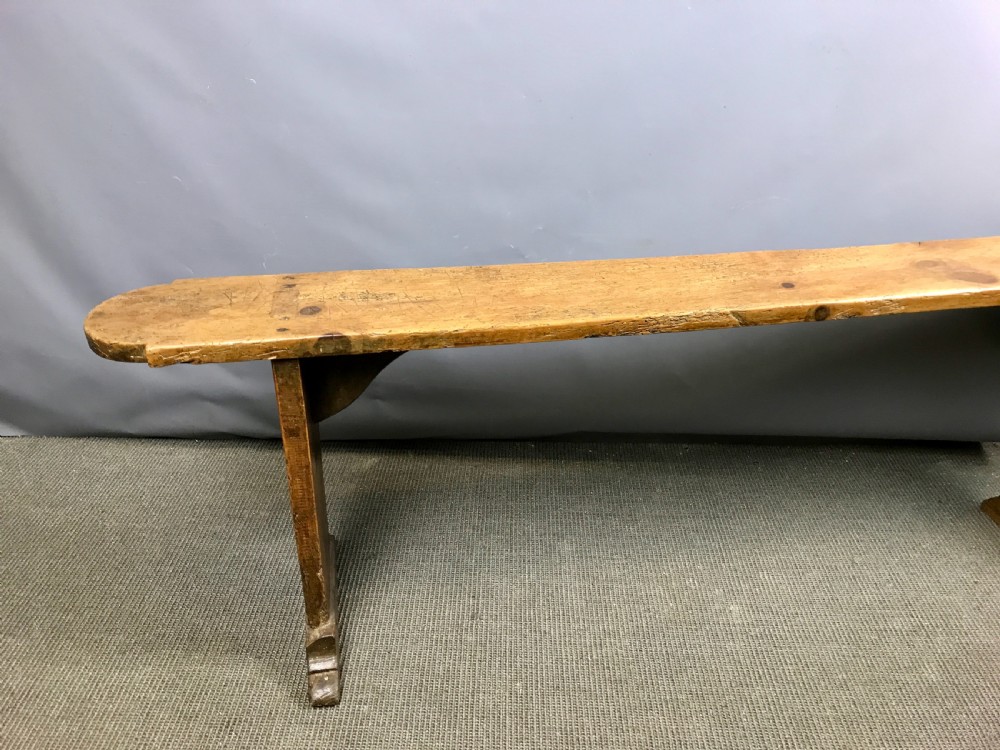 Antique French Elm Plank Top Bench View IV