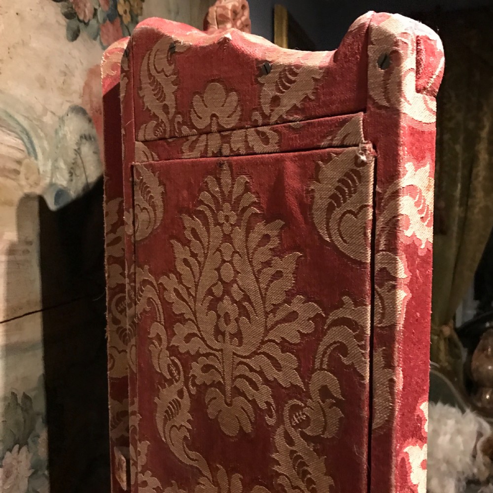 Antique Damask Fabric Covered Triptych Dressing Mirror in 17th Century Style View V