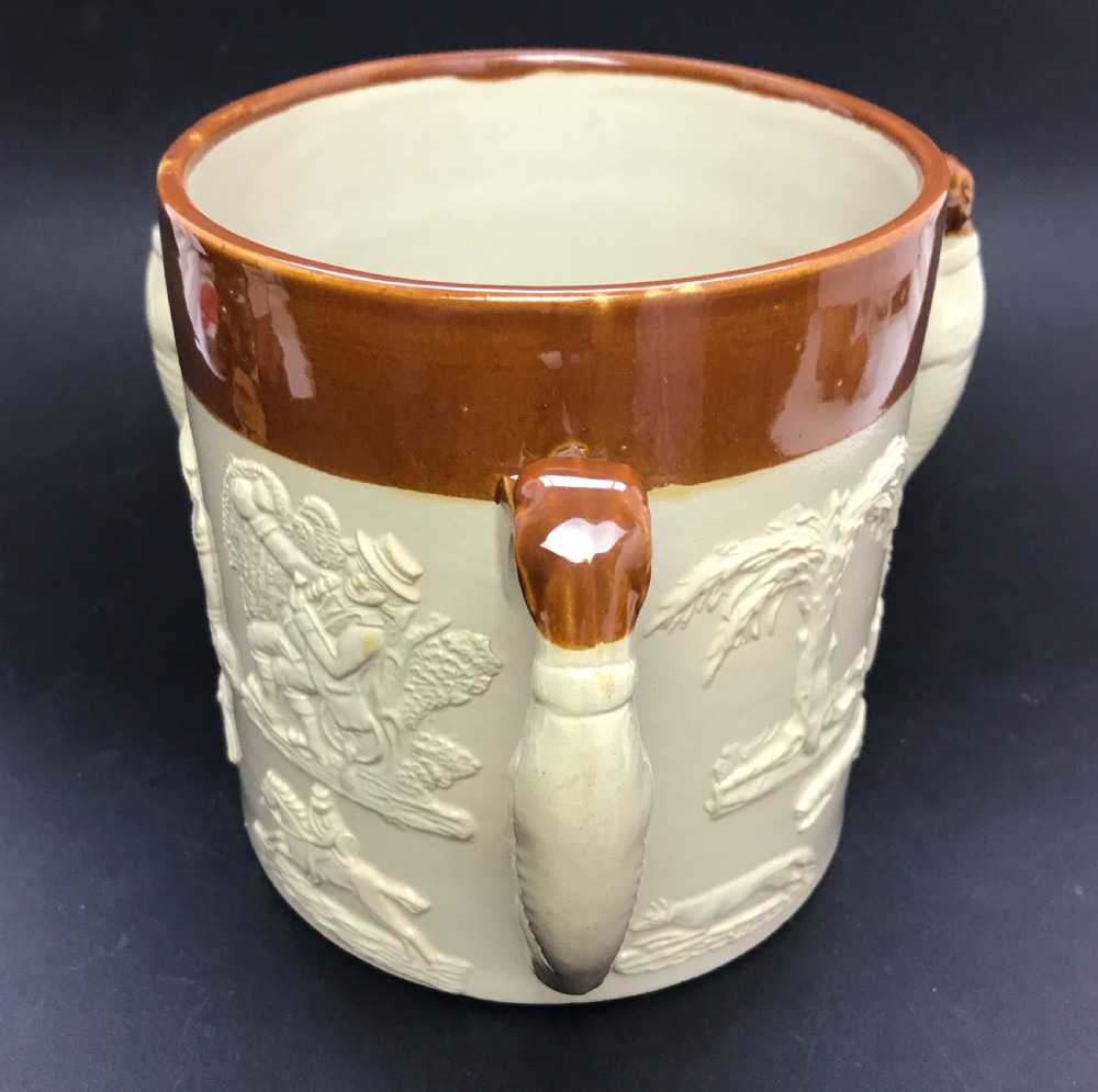 Large Saltglaze Stoneware Hunting Tyg / Loving Cup, possibly Derbyshire View II