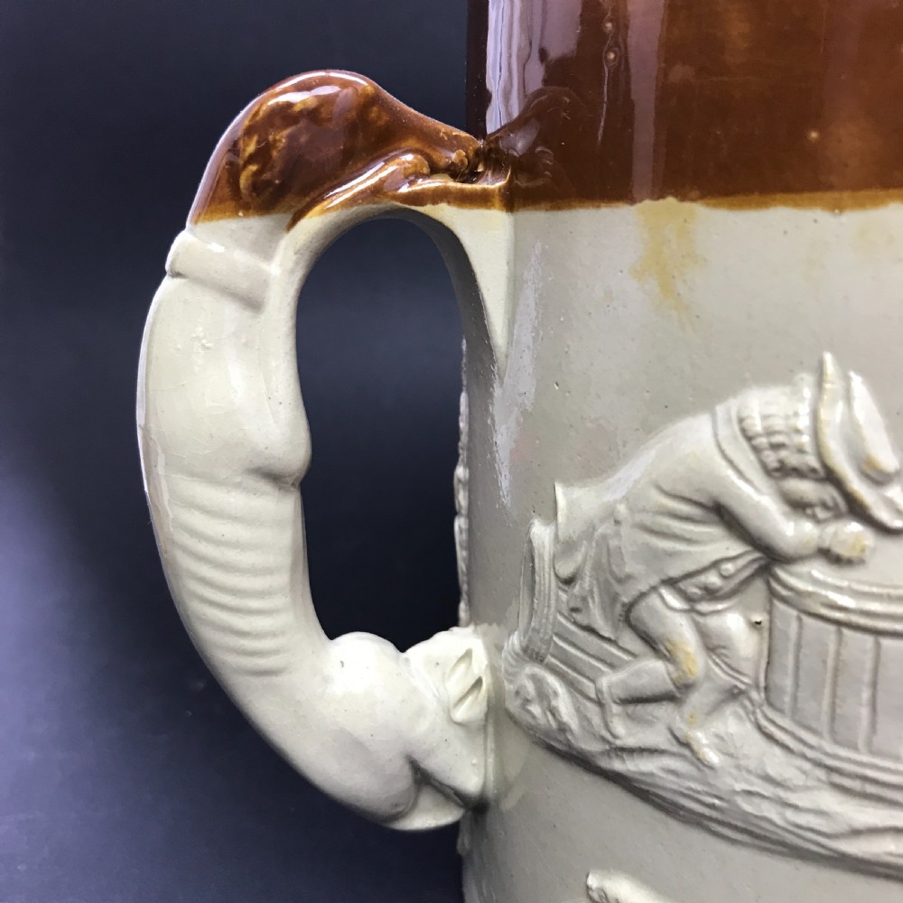 Large Saltglaze Stoneware Hunting Tyg / Loving Cup, possibly Derbyshire View IV