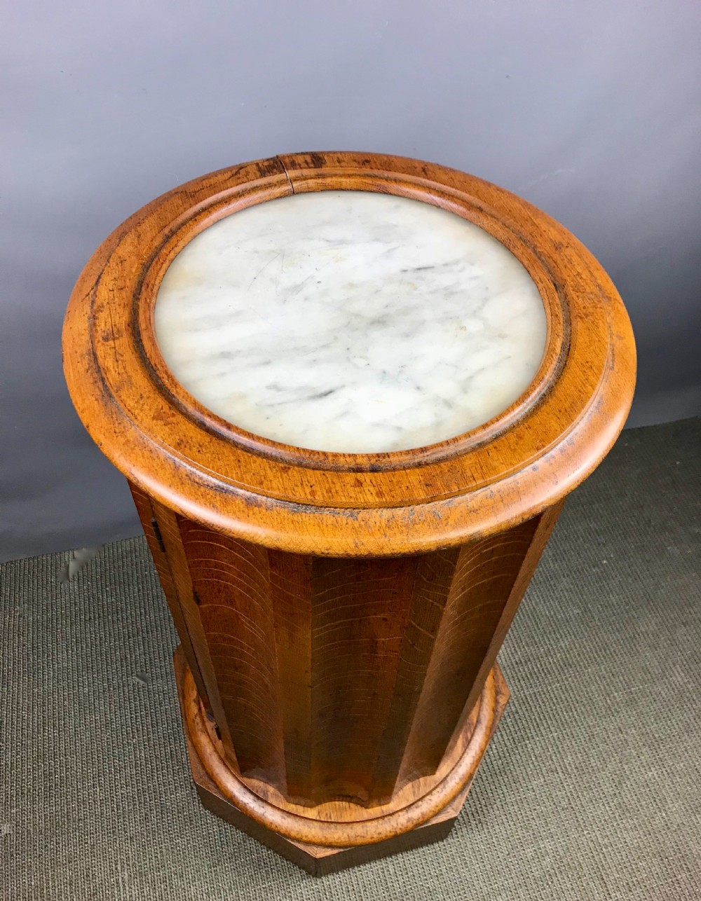 Victorian Oak Fluted Cylindrical Pedestal Pot Cupboard View IV