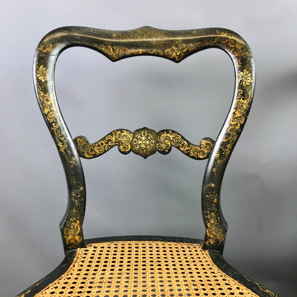 Pair of Victorian Japanned Chairs with Gilt Foliate Decoration View III
