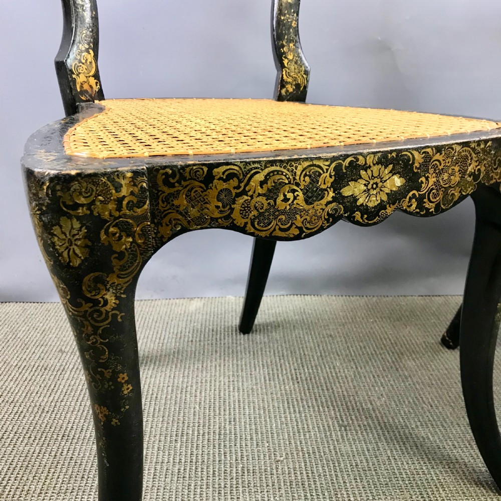 Pair of Victorian Japanned Chairs with Gilt Foliate Decoration View IV