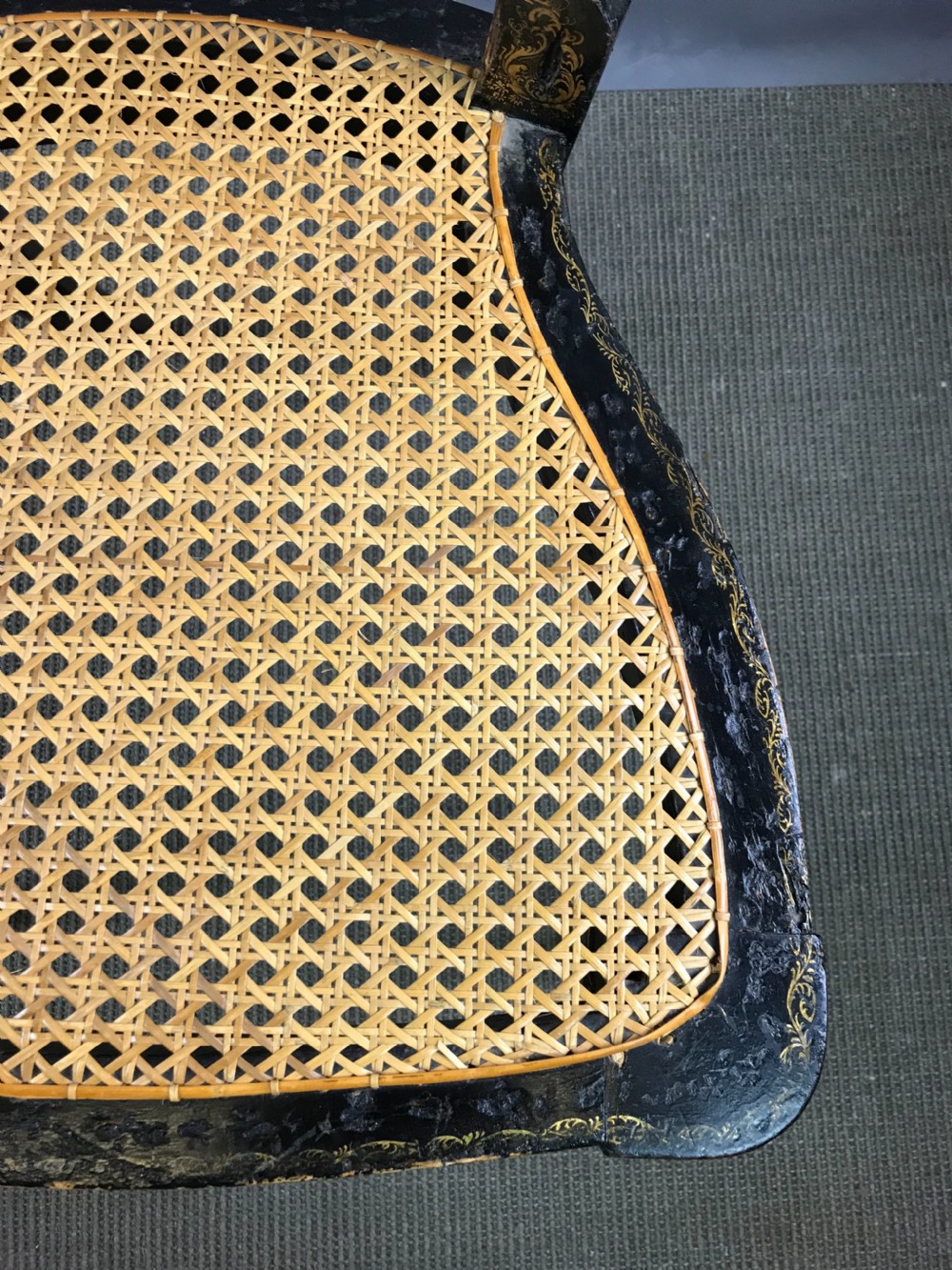 Pair of Victorian Japanned Chairs with Gilt Foliate Decoration View VI