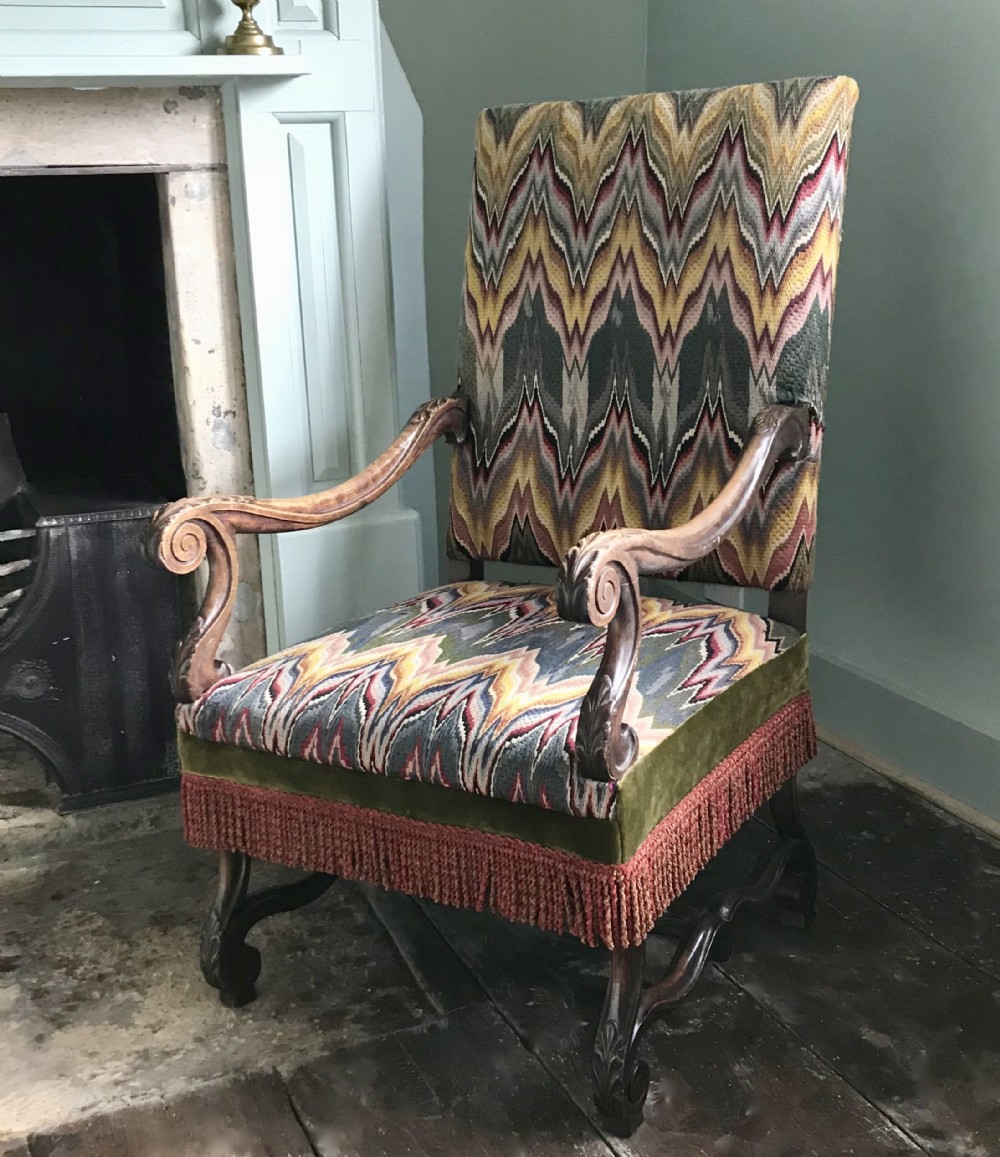 French Walnut Os De Mouton Armchair with Tapestry Upholstery