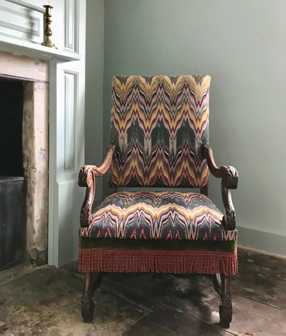 French Walnut Os De Mouton Armchair with Tapestry Upholstery View III
