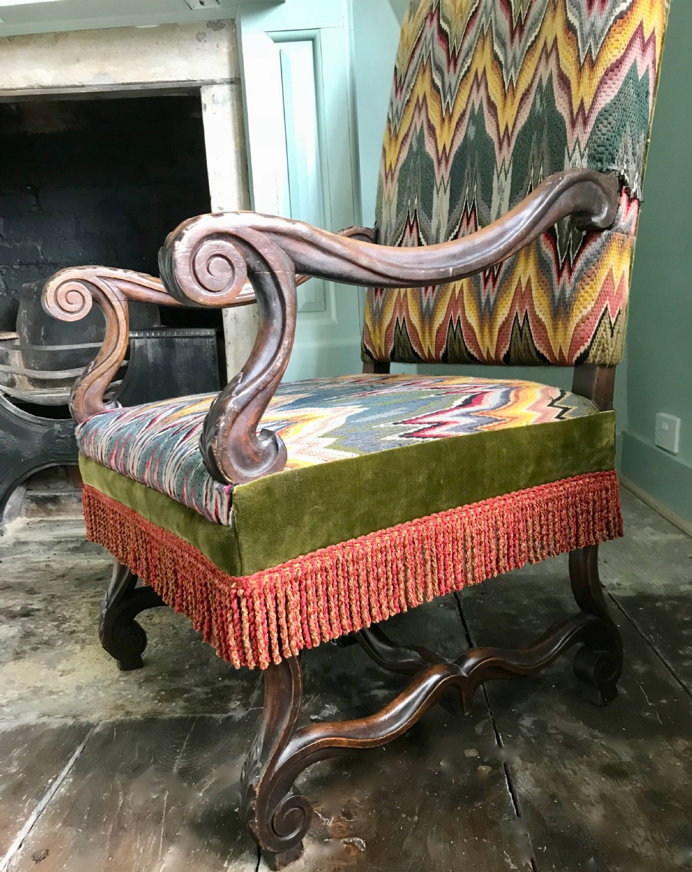 French Walnut Os De Mouton Armchair with Tapestry Upholstery View IV