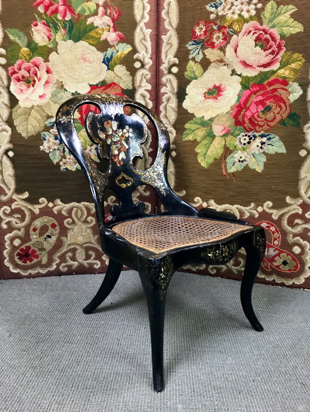 Victorian Mother of Pearl & Gilt Decorated Papier Mache Chair
