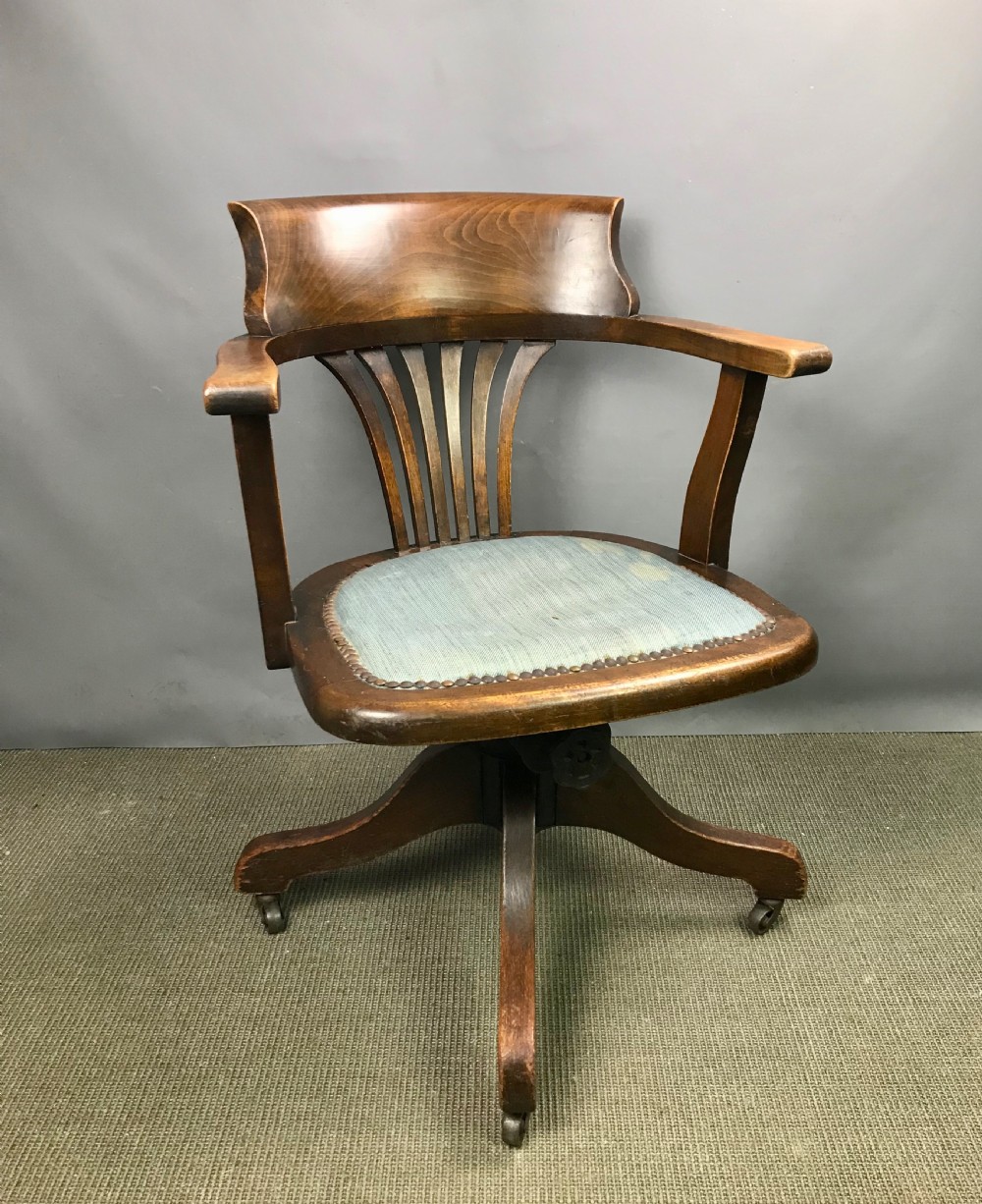 Edwardian Oak Swivel Office Chair circa 1920
