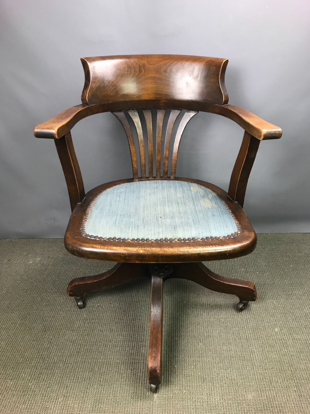 Edwardian Oak Swivel Office Chair circa 1920 View IV