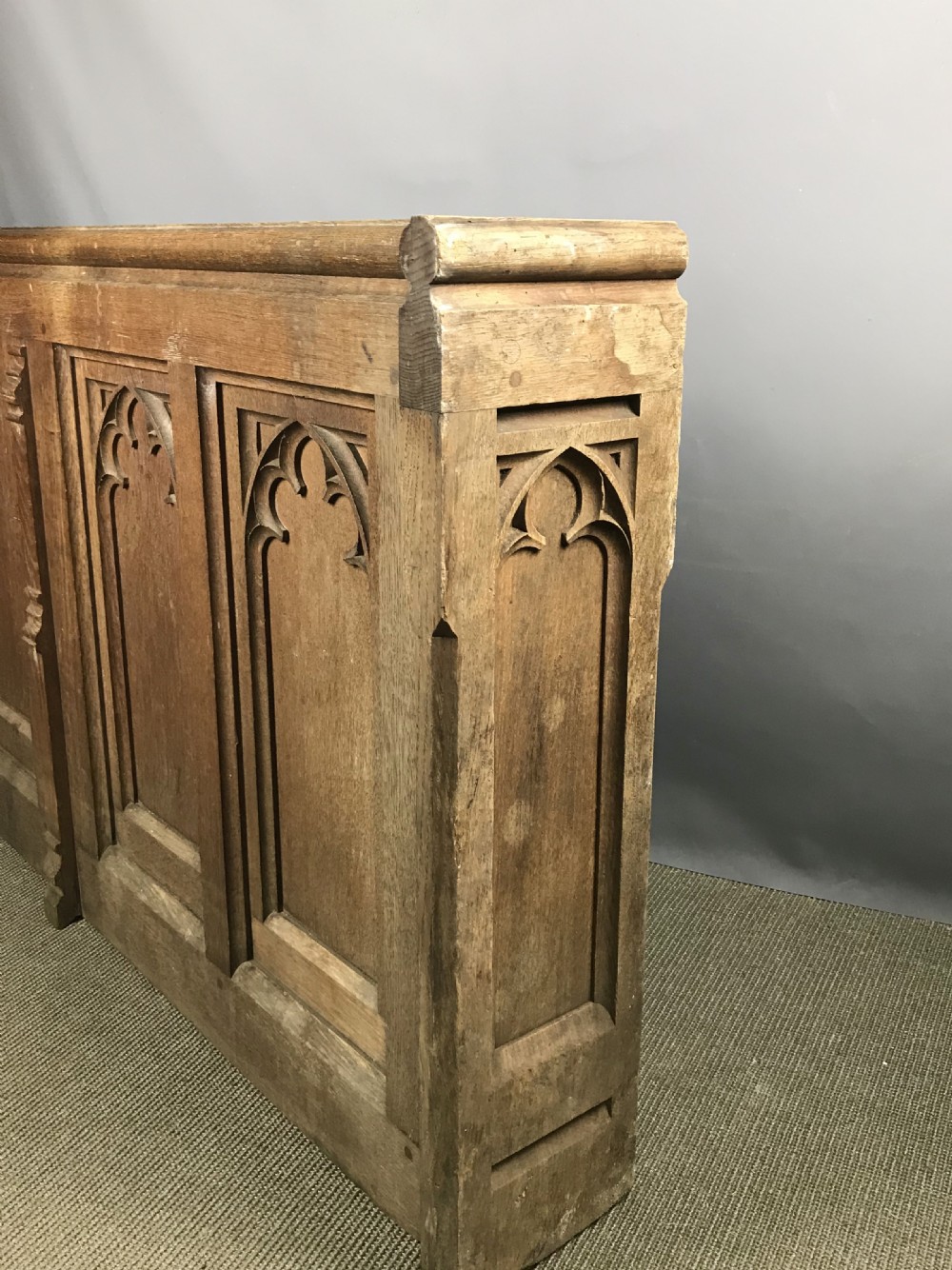 Victorian Gothic Oak Pew Front / Architectural Panel View V