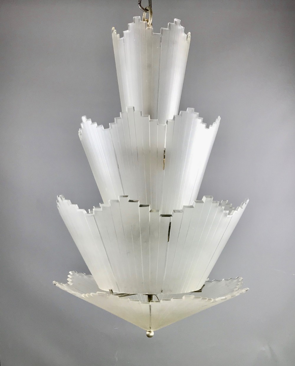 Art Deco Frosted & Cut Glass Cascade Hanging Light