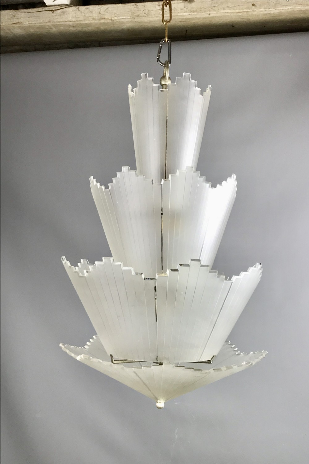 Art Deco Frosted & Cut Glass Cascade Hanging Light View II
