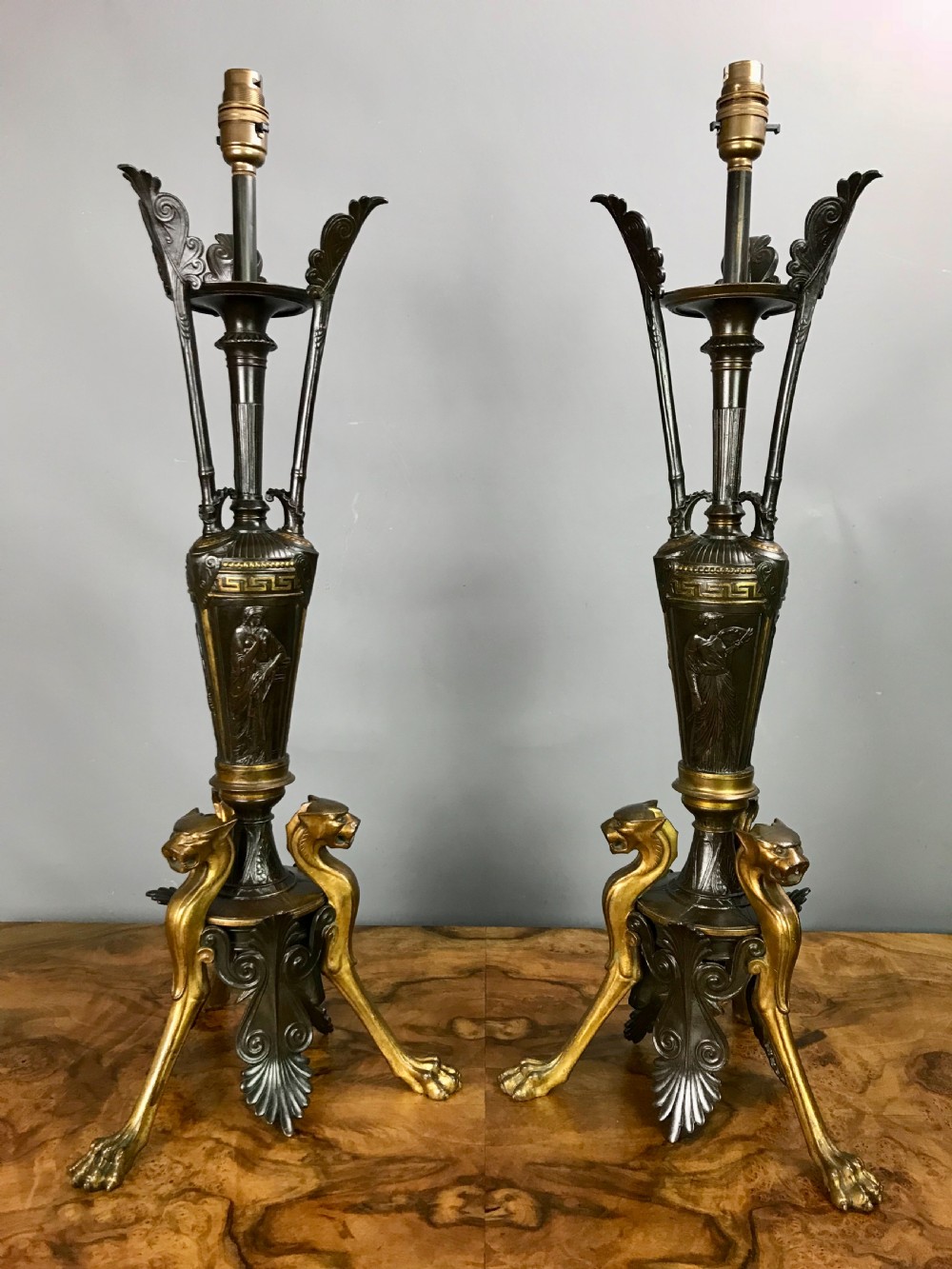 Pair of French Bronze & Gilt Neo-Classical Table Lamps View II