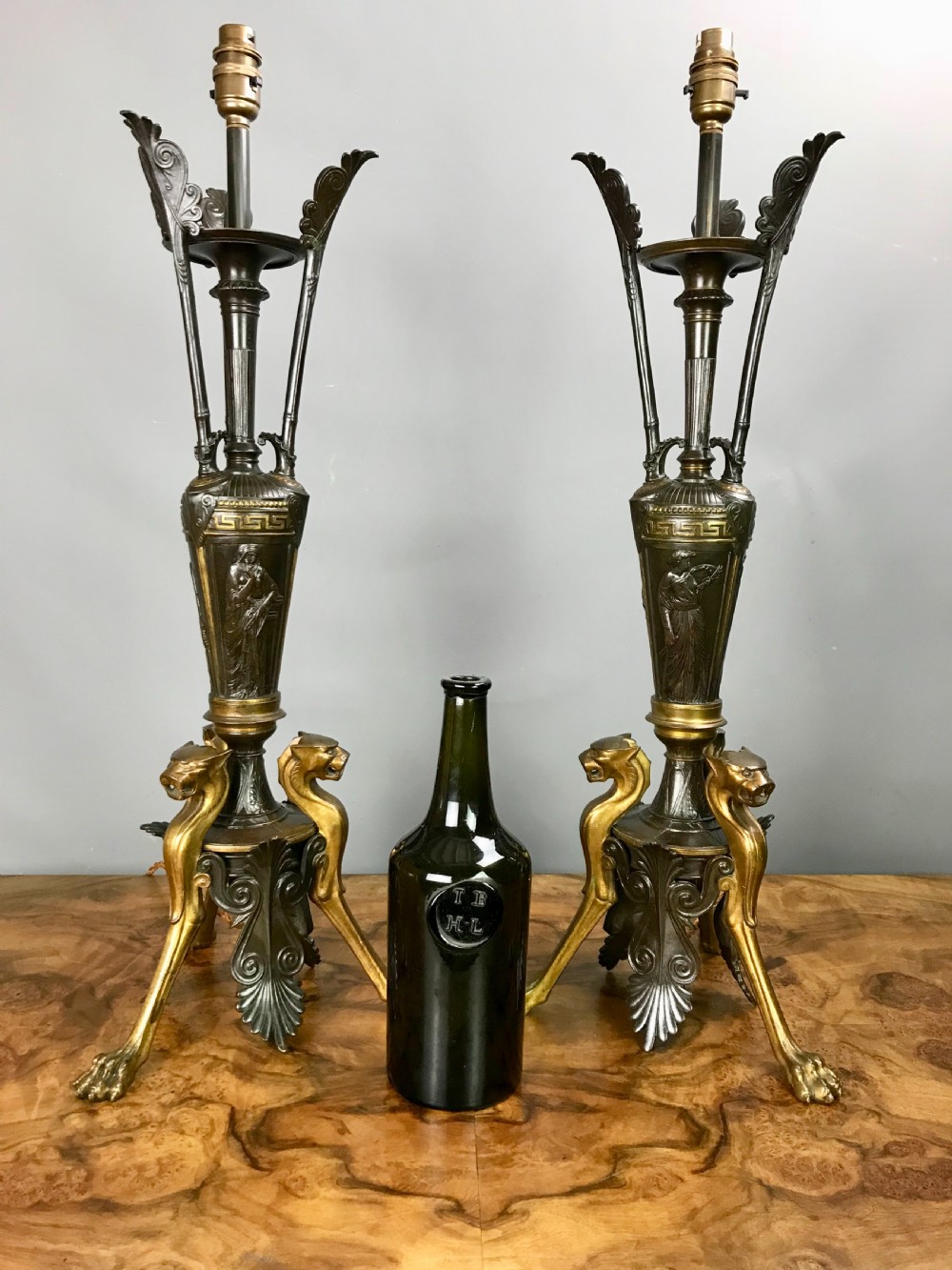 Pair of French Bronze & Gilt Neo-Classical Table Lamps View IX
