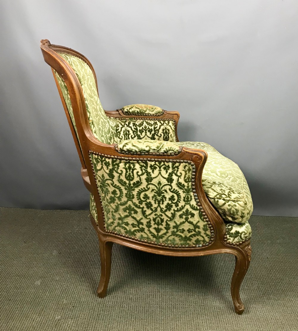 Pair of French Walnut Louis XV Style Bergere Armchairs View IV