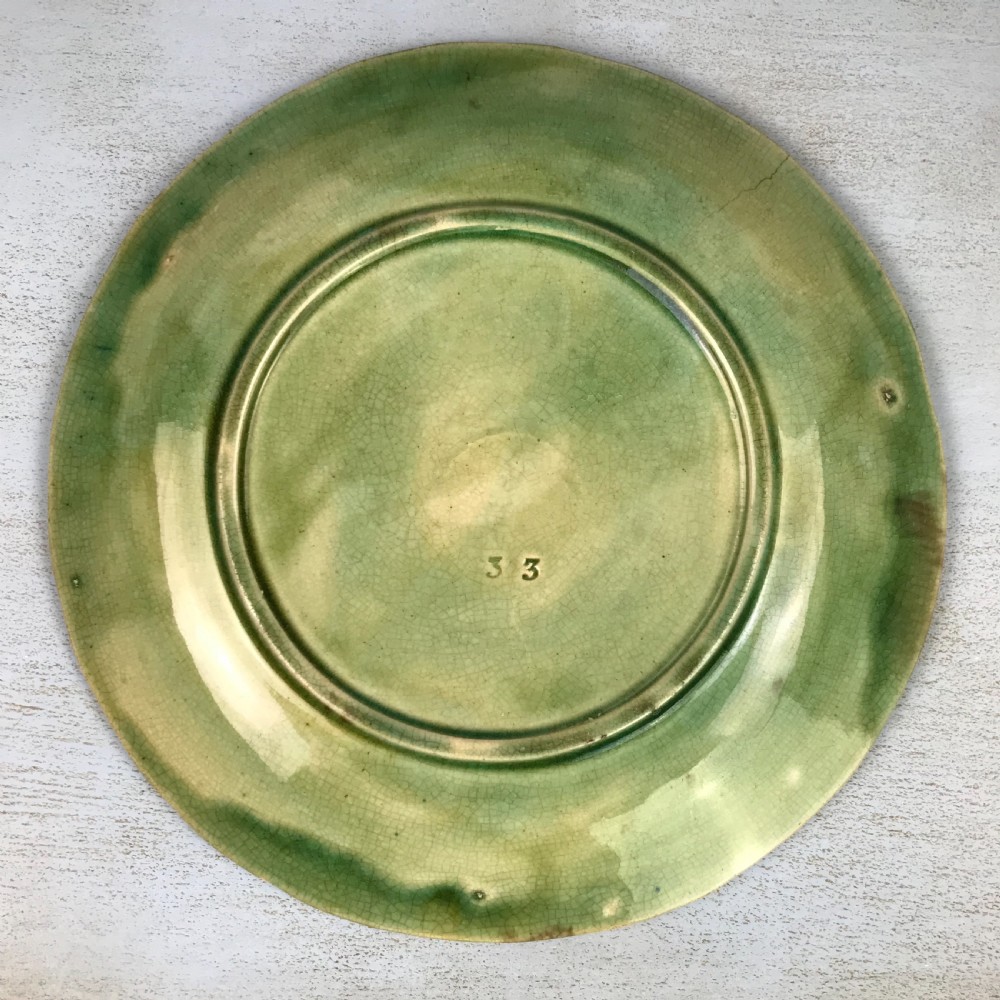 Three French Majolica Begonia Leaf Plates View III